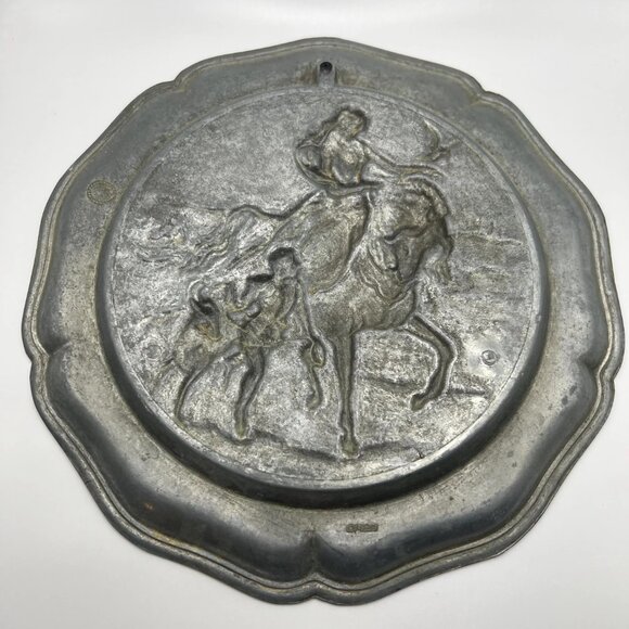 Antique Dutch Pewter Decor Plate 9" Angel Mark - Picture 4 of 8